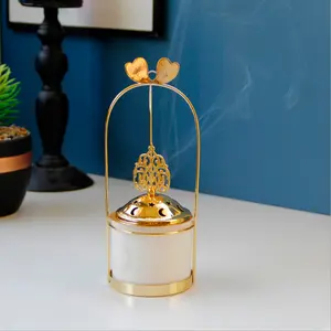 Fornitore nuovo morden wedding base in ceramica bianca con bruciatore di incenso con coperchio in metallo dorato per pregare