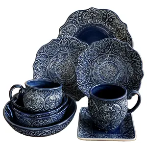 Service de table en céramique de style <span class=keywords><strong>baroque</strong></span> vintage, ensemble de <span class=keywords><strong>vaisselle</strong></span> en porcelaine, assiettes et bols, tasses - Product Image 1