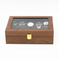 Boîte de rangement de montres en gros en bois de noyer à 10 emplacements, avec doublure en velours, présentoir rectangulaire et fenêtre en verre