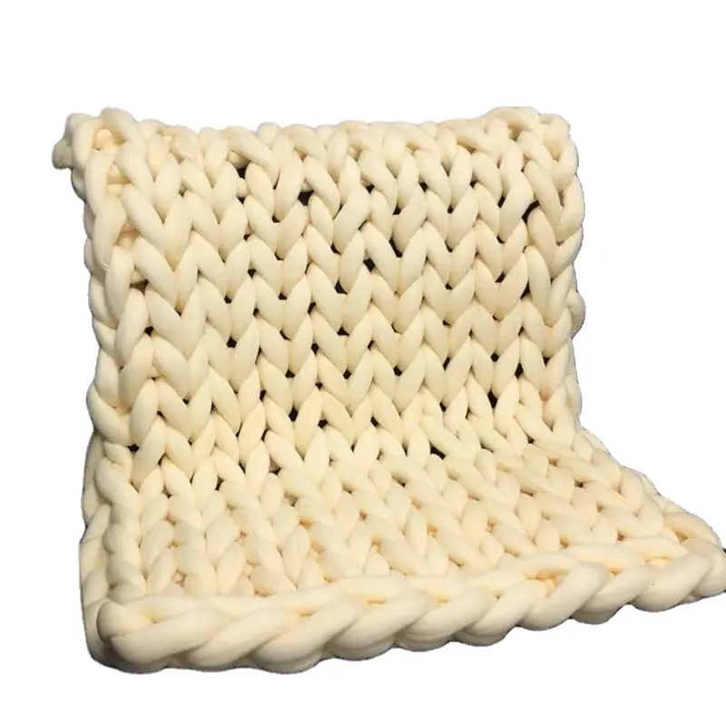 Wholesale Handmade Sofa Throw Crochet Blanket Cable Weighted Chunky Knitted Blanket