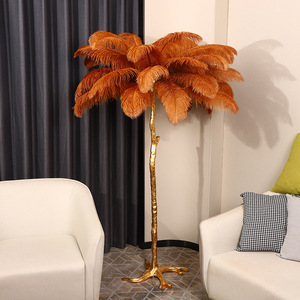 Modern White <b>Shade</b> Feather <b>Floor</b> <b>Lamp</b> Brass Base LED Soft Warm Light Contemporary Design Middle Size Residential Use Dimmable - Product Image 6