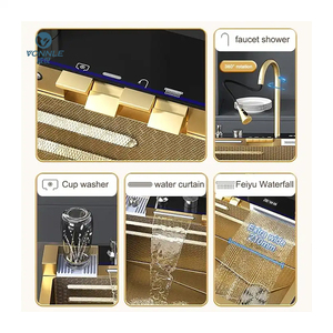 Nuevo Grifo Cascada Dorado de Una Pieza de Última Tendencia TikTok, Grifo Cascada Nano 304 SUS con 5 Teclas de Piano, Fregaderos de Cocina Dorados Estilo Granja - Product Image 3