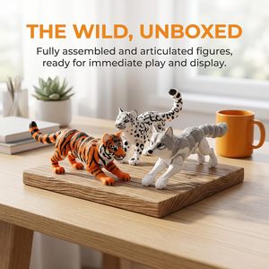 Ensemble de 3 figurines d'animaux imprimées en 3D de 6,7 à 7,7 pouces, Léopard des neiges articulé, Tigre et Loup gris, Figurines d'action réalistes à articulations mobiles - Product Image 1