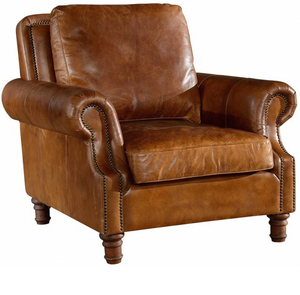 Sillón Clásico de Madera y Cuero con Estructura Resistente y Acolchado Confortable, Ideal para Sala de Estar, Estudio u Oficina - Product Image 3