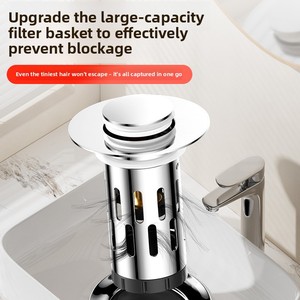 Bonde de <span class=keywords><strong>lavabo</strong></span> escamotable anti-fuite avec filtre anti-odeur en acier inoxydable et cœur en cuivre pour baignoire, hôtel, luxe léger - Product Image 3