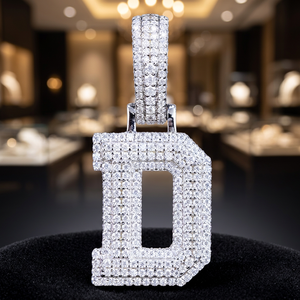 Collier chaîne avec pendentif lettre B en moissanite, breloque lettre effet glaçon, bijou unisexe, cadeau hip-hop, plaqué rhodium - Product Image 1