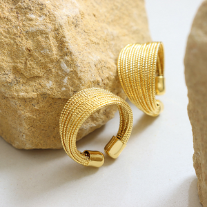 Fashion Jewelry High Quality 18k Gold Plated <b>Stainless</b> <b>Steel</b> Classic Geometric Cuff Finger <b>Ring</b> <b>for</b> <b>Women</b> Wedding Bands or <b>Rings</b> - Product Image 1