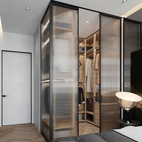 Armoire de style européen, placard de chambre à coucher, porte en verre fermée avec éclairage LED, espace de rangement pour vêtements, villa, dressing