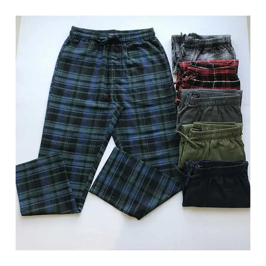 Wholesale custom logo check pattern sleepwear men's flannel pajama pants loose fit