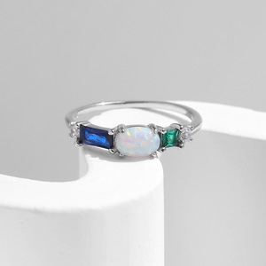 S925 <b>Silver</b> <b>Opal</b> <b>Ring</b> With Emerald And Sapphire Gemstones Prong Setting Classic Women's Engagement <b>Ring</b> - Product Image 3