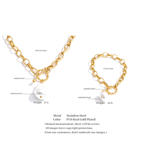 طقم مجوهرات JINYOU 813 عصري بتصميم باروكي مع قلادة لؤلؤية وسلسلة من الفولاذ المقاوم للصدأ مطلية بالذهب وسوار - Product Image 6