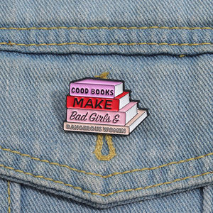Broches de Esmalte con Diseño de <span class=keywords><strong>Libro</strong></span> y Frase 'Good Book Make Bad Girl Dangerous', Joyería Personalizada de Conocimiento y Poder, Insignias de Solapa, en Existencia, Venta al por Mayor - Product Image 1