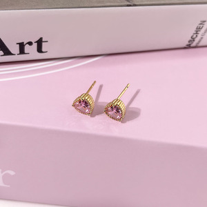 Cute Small Jewelry Pink Stone Zircon Cz Heart <b>Stud</b> <b>Earrings</b> for Girl and Women - Product Image 4
