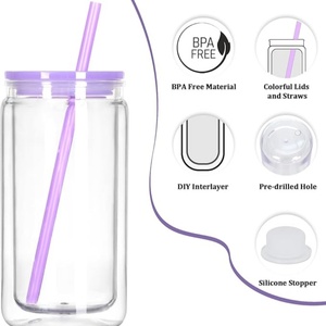 Vaso de Plástico Transparente de Doble Pared de 16 oz con Logotipo Personalizado, Brillantina, Orificio Preperforado, Tapas de Bambú y Pajitas, Vasos Tipo Bola de Nieve para DIY - Product Image 4