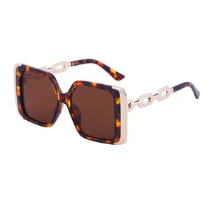 2024 Custom UV400 Female Sunglasses Large Square Frame Multi-Color Chain Leg Factory's European American Fashion Personality