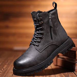 Bottes de combat pour hommes à bout rond en faux daim, lacées, avec semelle extérieure en caoutchouc et doublure en peluche isolante - Product Image 4