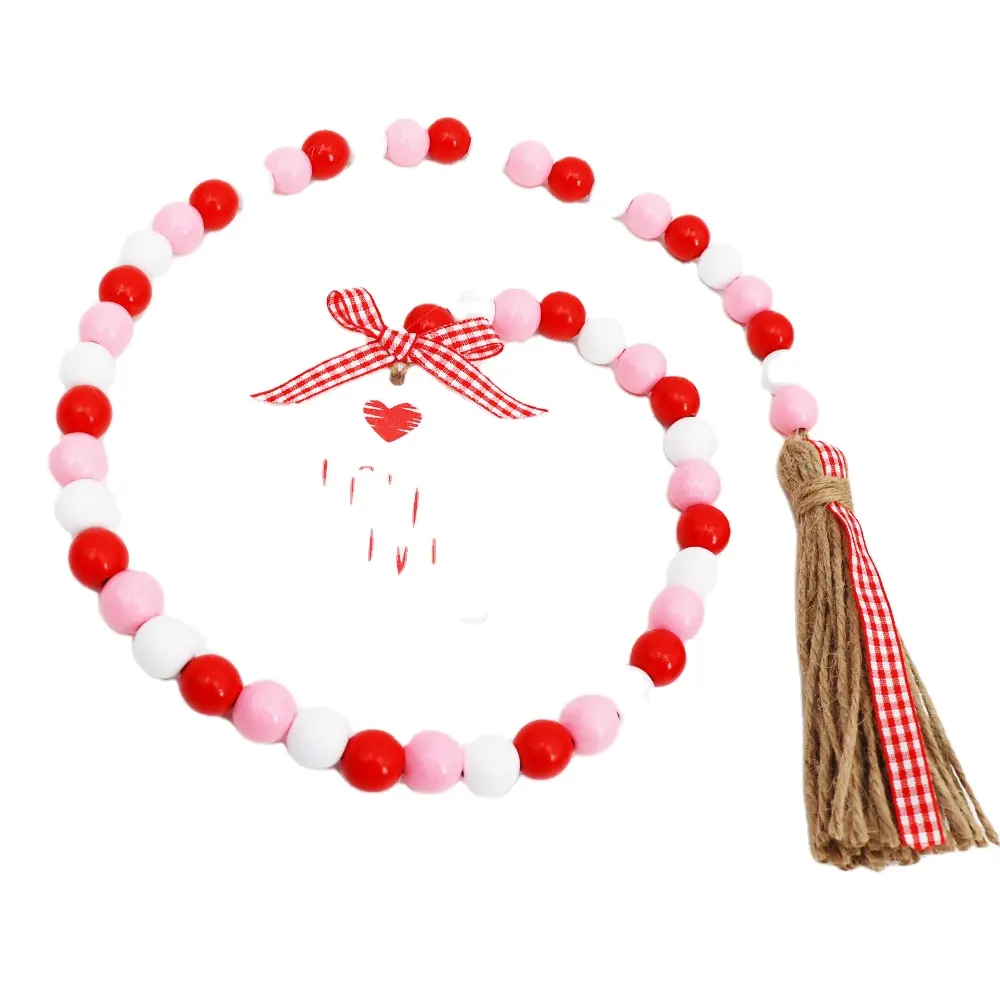 Tailai Valentinstag Holz perlen Girlande mit Quasten und DIY Tag Hanging Decoration