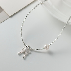 S925 Pure Silver Love <b>Pearl</b> <b>Necklace</b> Y01403 Fresh and Sweet Style with <b>Gold</b> Plating Irregular and Personalized Design - Product Image 1