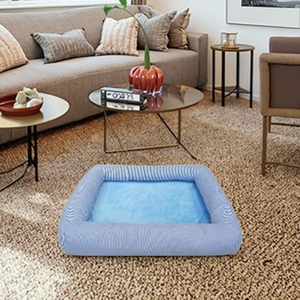 Meiweipet sofá grande para dormir para perros y gatos azul cielo Rectangular en forma de piscina cama de felpa lindo antideslizante pelusa impresa pliegues para perros - Product Image 4