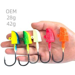 Aukay Personnalisé OEM <span class=keywords><strong>BKK</strong></span> Noir Nickel Crochet 14g28g42g56g Coloré Lumineux Poisson Tête De Plomb Jigging Crochets pour Eau Salée 2pcs par sac - Product Image 1