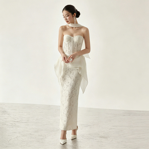 Elegant Evening Dress with Lace Peplum - Perfect for Prom