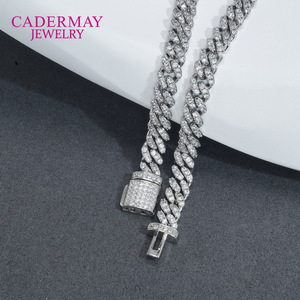 Cadermay Moissanite Cuban Chain 6mm Single Row Full Diamond Hip Hop Necklace 925 Sterling Silver Jewelry - Product Image 2