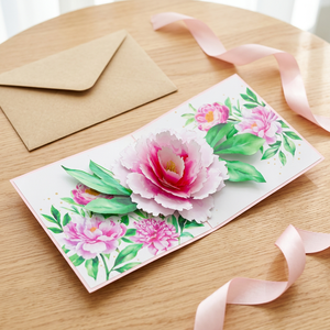 Tarjeta Pop-up 3D de Peonía Rosa Hecha a Mano, Diseño Personalizado, Estilo Floral, Papel Artesanal, Impresión Offset Vietnamita, Viet-craft - Product Image 1