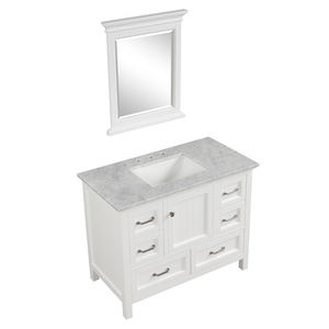 Bathroom Vanity Carrara Marble Countertop Ceramic Soft-Close Doors Solid Wood+Plywood Construction Framed <b>Mirror</b> Made Vietnam - Product Image 4
