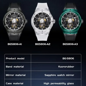 Montre automatique BG6003, boîtier transparent, montre-bracelet mécanique, bracelet en caoutchouc, cadran squelette, montres pour hommes - Product Image 6