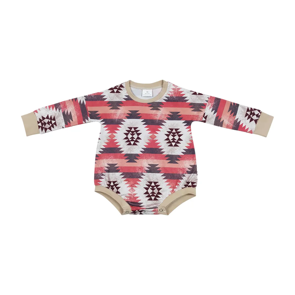 2024 Rts Western Aztec Rood Gestreepte Meisjes Met Lange Mouwen Romper Kinderen Western Romper Hoge Kwaliteit Boetiek Nieuwe Aankomst Hot Sale Stijl