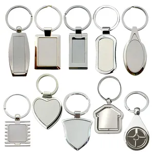 Factory Cheap Wholesale Custom Logo Metal Key Chain Souvenir Gift Square Rectangle Round Heart House Shaped Metal Blank Keychai