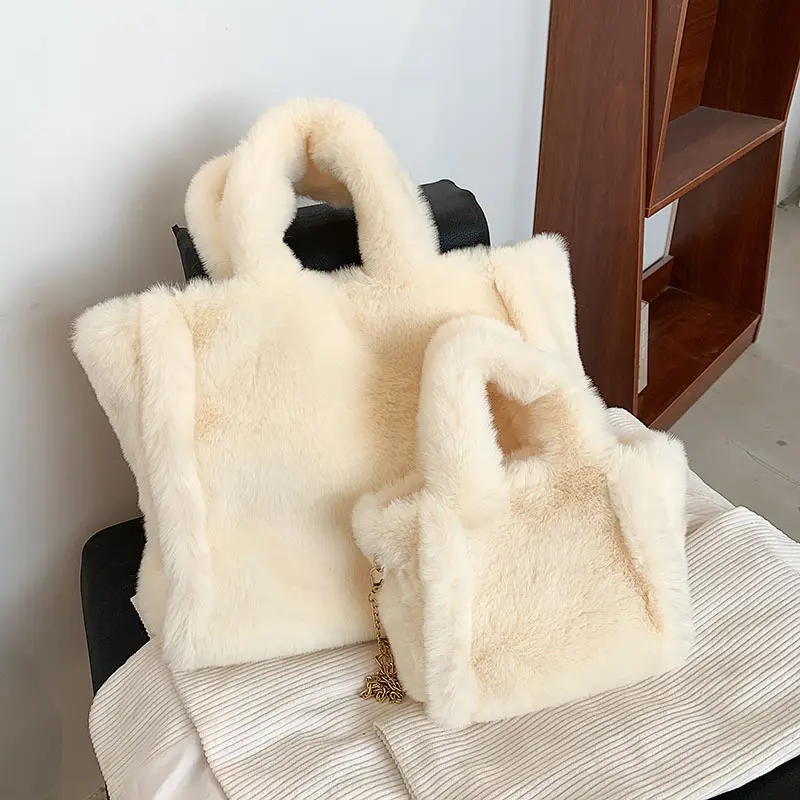 New Autumn And Winter Fashion Large Faux Fur Women's Tote Bag Fluffy Soft Plush Lady Large Hand Bags Small Crossbody Bags