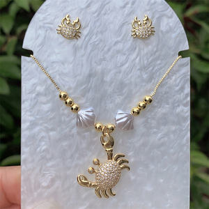 Wholesale <strong>Jewelry</strong> Vintage Style Classic Style Flower <strong>Crab</strong> Shell Copper Zircon 18K Gold Plated Box Chain <strong>Jewelry</strong> Set - Product Image 6