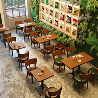 Ensemble de mobilier de restaurant commercial de style rétro américain, table à manger carrée en bois massif, chaise, banquette pour café, boutique, hôtel, cantine