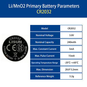 แบตเตอรี่กระดุม CR2032 ขนาด 240mAh สำหรับเซ็นเซอร์ IoT อุปกรณ์สวมใส่อัจฉริยะ <span class=keywords><strong>3V</strong></span> - Product Image 3