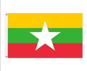 Wisezone kualitas tinggi Bendera Myanmar cetakan Digital poliester 3x5Ft Republik bendera serikat Myanmar