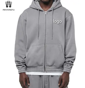 Factory Custom Logo Design Men's Full Zip Up Hoodie Wholesale Full Zip Up Blank Men Oversized Long Sleeve Hoodie