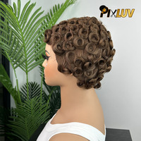 Peluca de Cabello Humano Corto, Corte Pixie, Pelucas Sin Pegamento, Cabello Natural, Color Marrón, Peluca de Cabello Humano Corte Pixie, Mayorista de Pelucas Cortas Pixie