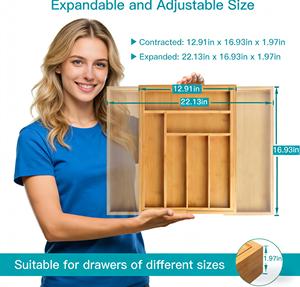 Organizzatore Personalizzato in Bambù a 8 Scomparti Espandibile Ecologico per Cassetti di Cucina e Soggiorno, Vassoio <span class=keywords><strong>Porta</strong></span> Utensili e <span class=keywords><strong>Posate</strong></span> - Product Image 3