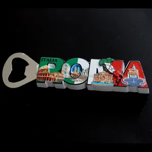 Grosir pembuka botol magnet kulkas resin sublimasi suvenir Roma Italia desain kustom