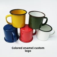 Vente en gros de tasses en émail écologiques de 12 oz (350 ml), émail personnalisé pour tasses, orange, rouge, jaune, bleu, 8 cm, tasses à café en émail pour le camping