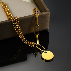 Bracelet à double chaîne tendance, 14 mm, acier doré, design géométrique, unisexe, bijoux cadeau - Product Image 3