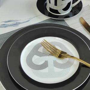 Hot Sale 4pcs Nordic Luxury <b>Black</b> Runway Restaurant Set Ceramic <b>Plate</b> with Gift Box - Product Image 2