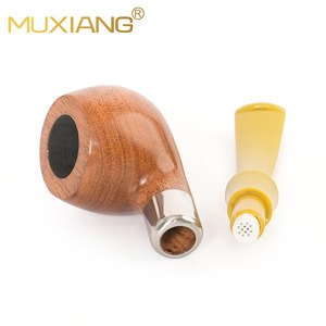 MUXIANG Wooden Tobacco Pipe Bent Type 9mm Filter Yellow Curved Handle Men's Smoking Accessory - Product Image 3