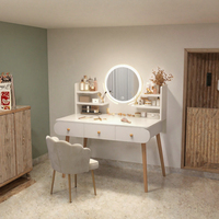 Coiffeuse moderne minimaliste en bois de pin durable, écologique, avec miroir éclairé et rangement pour petites salles de bain et salons