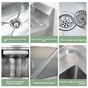 304不锈钢商用厨房水槽柜，2隔间双槽储物水槽，带门，适用于餐厅酒店 - Product Image 6