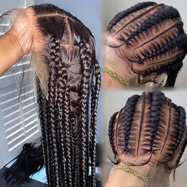 Glueless Braided Wigs Lace Front Wholesale Human Hair Hd 360 Synthetic Full Lace Braided Lace Wigs Vendor For Black Women