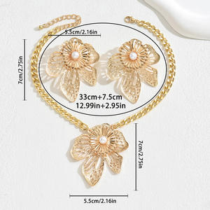 2025 New Wholesale High Quality Gold Toned Alloy Women's Vintage Floral Statement <b>Necklace</b> <b>Earrings</b> <b>Set</b> <b>Pearl</b> Accent Gift - Product Image 5