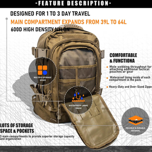 <span class=keywords><strong>Meilleur</strong></span> <span class=keywords><strong>sac</strong></span> <span class=keywords><strong>à</strong></span> <span class=keywords><strong>dos</strong></span> molle ii de kaki extra large <span class=keywords><strong>60L</strong></span> <span class=keywords><strong>sac</strong></span> <span class=keywords><strong>à</strong></span> <span class=keywords><strong>dos</strong></span> de <span class=keywords><strong>randonnée</strong></span> extensible et léger pour outils d'exercice - Product Image 3