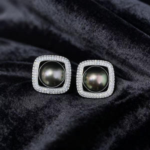 22683 Accessoires de perles DIY, clous d'oreille en argent S925, perles de 11-12 mm, plateau vide, boucles d'oreilles en argent, pierre principale en or rose et diamant - Product Image 2